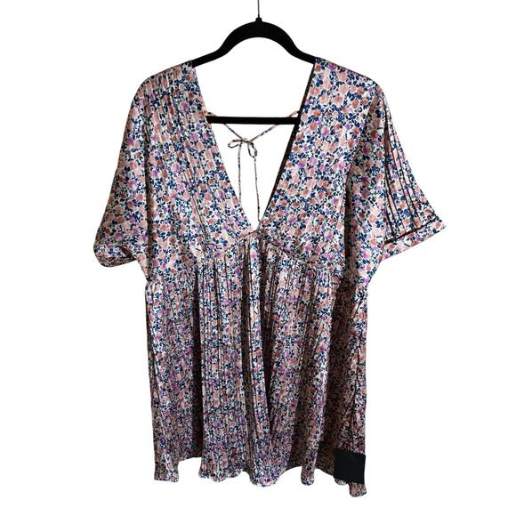 Lulus Express Yourself Blush Pink Floral Print Satin Babydoll Dress Size Large L - Picture 4 of 16